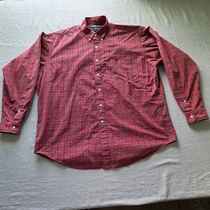 Vtg Ralph Lauren Polo Shirt Mens XL Red Long Sleeve Blake Button Tartan Plaid